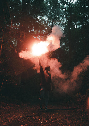 Smoke, Night, Miscellanea, Miscellaneous, Human, Person, Colored Smoke, Coloured Smoke HD phone wallpaper