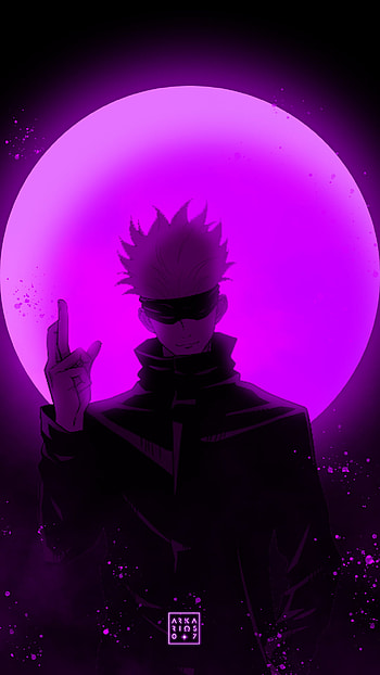 Gojo satoru neon, aesthetic, hollow purple, amoled, neo noir, gojo satoru, jujutsu kaisen, purple, jjk, anime, sukuna HD phone wallpaper
