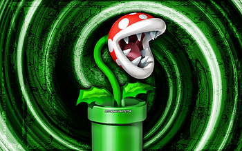 Piranha Plant, green grunge background, vortex, Super Mario, cartoon plant, Super Mario characters, Super Mario Bros, Piranha Plant Super Mario HD wallpaper