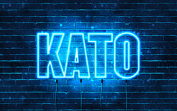 Happy Birtay Kato, , blue neon lights, Kato name, creative, Kato Happy Birtay, Kato Birtay, popular japanese male names, with Kato name, Kato HD wallpaper