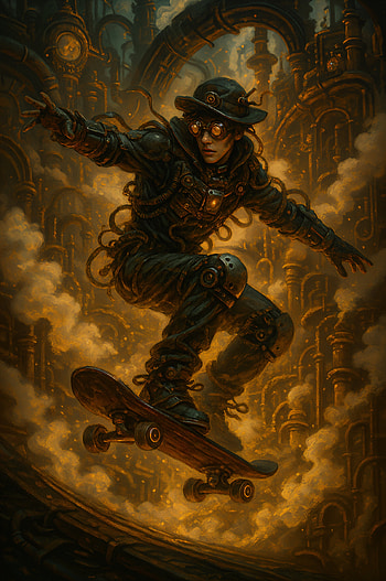 Steampunk Skateboarder: Urban Trick, steampunk, futuristic HD phone wallpaper