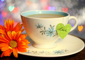 Cup of tea with love, morning, tea, hot, beautiful, cup, flower, love, coffee, lovely, macro HD wallpaper