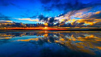 Beautiful, blue, light night, sunrise, dawn, clouds, sky, water, sun HD wallpaper