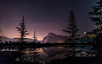 Vermillion Lake Stars, fun, space, cool, stars, lake, mountain HD wallpaper