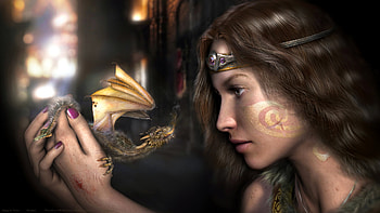 Enchanted Gaze: Fantasy Woman and Dragon, fantasy, woman HD wallpaper