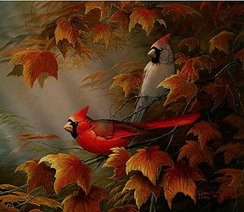 By Sam Timm, animal, sam timm, painting, bird, art, cardinal HD wallpaper