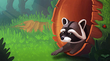 Grass, Art, Wood, Tree, Raccoon HD wallpaper
