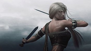 Viking girl, viking, rendering, sword, blonde, fantasy, fighter, girl, woman HD wallpaper