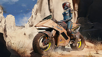 Exobike, biker, cyberpunk, scifi, artist, artwork, digital-art, artstation HD wallpaper
