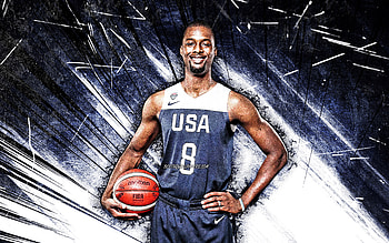 Harrison Barnes, grunge art, USA Basketball Mens National Team, Harrison Bryce-Jordan Barnes, blue abstract rays, basketball, US mens national basketball team, Harrison Barnes HD wallpaper