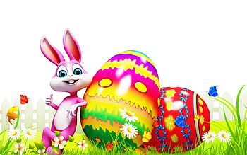 Happy Easter, bunny, Easter, eggs, bright colors HD wallpaper