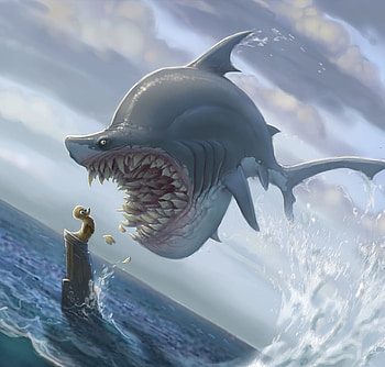 epic shark, duck, shark, funnt, water HD wallpaper