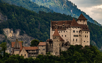 Gutenberg castle, Medieval fortress, Liechtenstein mountain landscape HD wallpaper