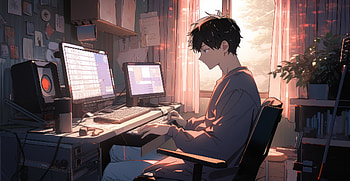 Man Studying in LoFi, lofi, Anime, room, anime room HD wallpaper