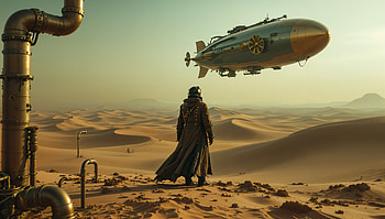 Futuristic Desert Odyssey - Ultra, desert, steampunk, Airship, adventure, Sci Fi HD wallpaper