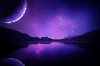 Just dream, night, blue, art, deep, , stars, lake, purple, reflection, moon, fantasy, abstract, sky, dream HD wallpaper