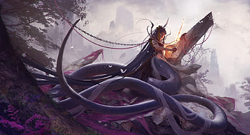 Naga, snake, frumusete, art, magdalena radziej, girl, purple, fantasy, luminos HD wallpaper