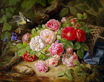 Josef Lauer (1818-1881) * Bouquet of Roses, rose, painting, art, flower, josef lauer HD wallpaper