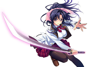 The Katana, sexy, white, sword, purple eye, ribbon, hot, cute, blue hair, girl, long hair, blade, anime girl, anime, weapon, katana, female HD wallpaper