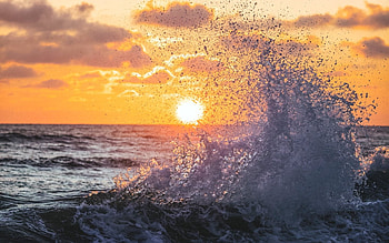 Splashy Sunset, sea, splash, clouds, France, wave, sunset HD wallpaper