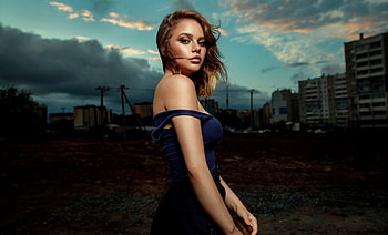 Woman model, pretty and beautiful, blue dress HD wallpaper