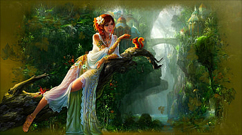 Girl and Squirl, art, girl, beautiful, squirl, woman, digital, fantasy, pretty, nature HD wallpaper