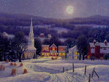 Town, winter, night, holiday, moon, snow, christmas HD wallpaper