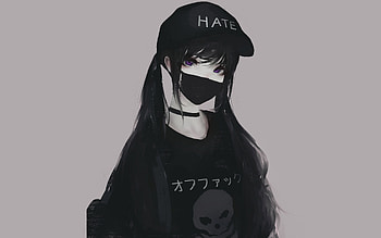 Anime Girl Face Mask Purple Eyes Twintails Hate , anime-girl, anime, purple, eyes, mask HD wallpaper
