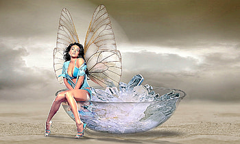 Beautiful Fairy Lady with Quartz, Fantasy, wings, stone, quartz, angelic, lovely, surreal HD wallpaper