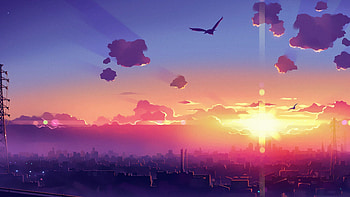 Anime Clouds Birds Flying , anime-girl, anime, artist, artwork, digital-art HD wallpaper