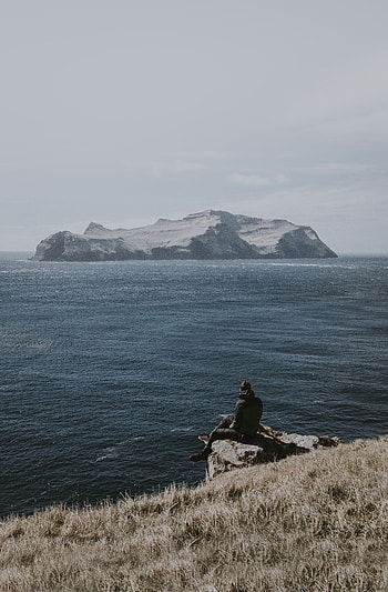 Nature, Grass, Sea, Rocks, Seclusion, Privacy, Human, Person, Loneliness HD phone wallpaper