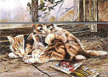 Cats, kitten, cat, art, painting HD wallpaper