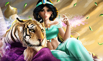 Jasmine And Rajah, artist, artwork, artstation, digital-art, jasmine, tiger HD wallpaper