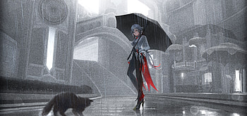 Arlecchino & Cat in the Rain - Genshin Impact Ultra, Arlecchino (Genshin Impact), cat, video game, Genshin Impact HD wallpaper