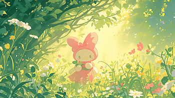 My Melody in Blossoming Garden - Sanrio, My Melody (Onegai My Melody), sanrio, cute character, forest, flower HD wallpaper