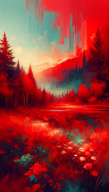 Vibrant Wilderness: A Stunning , red, landscape, forest, nature, vibrant colors HD phone wallpaper
