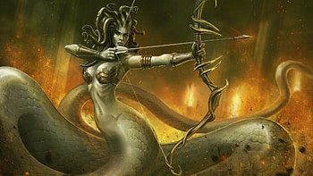 medusa, snake, archer, woman HD wallpaper