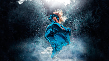 ღ, Jump, Dress, Forest, Nature, Blonde HD wallpaper