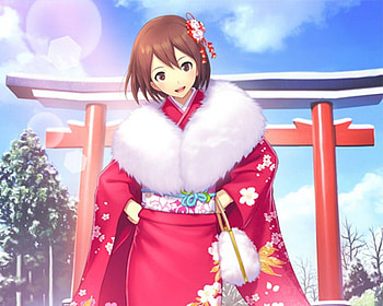 Kimono with Fur, winter, kimono, yukata, cute, beauty, shrine, nice, fur, snow, short hair, cloud, female, sexy, sweet, bag, hot, cold, girl, beautiful, kawaii, anime girl, anime, pretty, brown hair, sky, lovely HD wallpaper