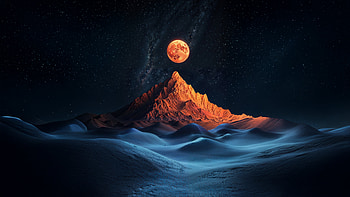 Crimson Moon Over Ice, moon, ice, fire, mountain, valley, artist, artwork, art, digital-art, ai HD wallpaper
