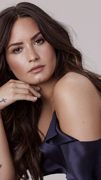 Pretty Demi, tattoo, brown eyes, long hair, brunette, singer, music, Demi Lovato HD phone wallpaper