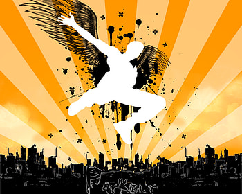 Be , wings, white, city, yellow, orange HD wallpaper