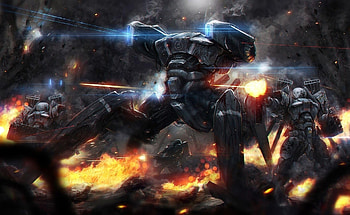 Auto, Fantasy, Fire, Robots, War, Shooting HD wallpaper