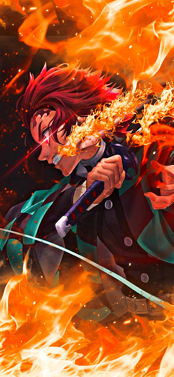 Tanjiro, Fire mode HD phone wallpaper