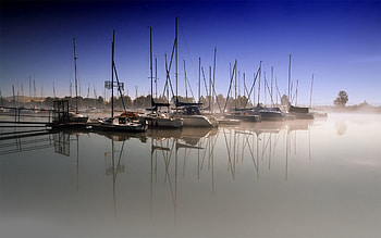 Nature, Boats, Pier, Fog, Morning, Water Surface, Wharf, Sailboats HD wallpaper