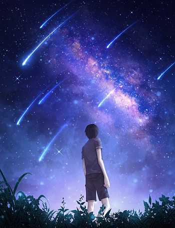 Art, Night, Silhouette, Starry Sky, Meteora, Meteors, Starfall HD phone wallpaper
