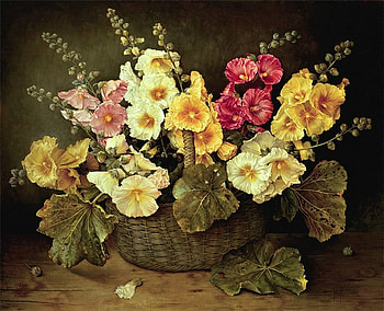 By Jose Escofet, basket, bouquet, painting, art, flower, jose escofet HD wallpaper