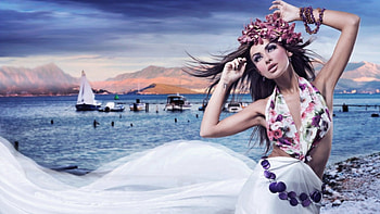 Island Beauty, island, model, fantasy, beauty HD wallpaper