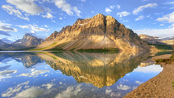 perfect reflection in a mountain lake, clouds, reflection, lake, mountain HD wallpaper