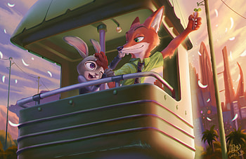 Movie - Zootopia Nick Wilde Sunset Judy Hopps Fox Bunny HD wallpaper